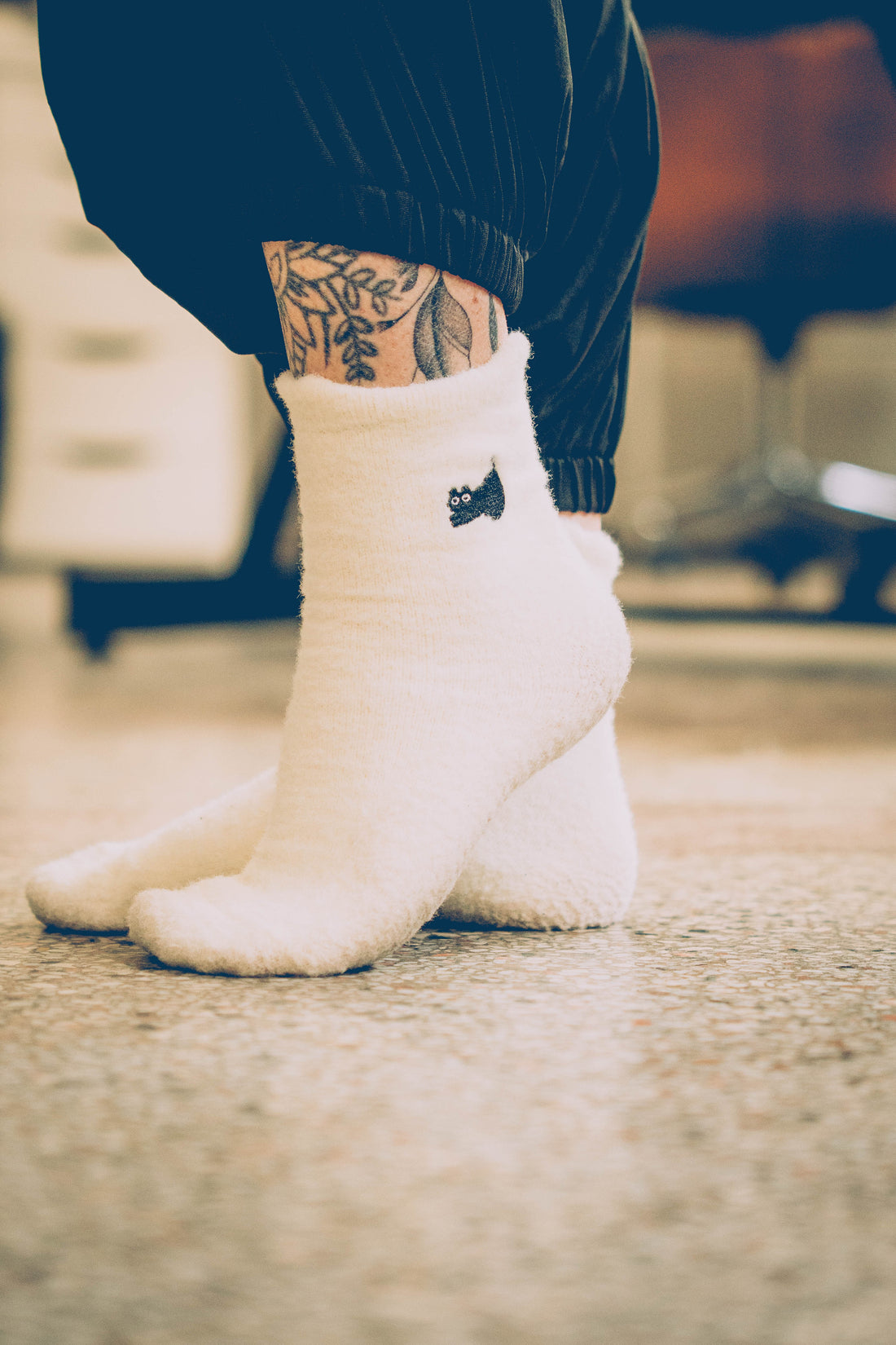 Stretching Cat Fuzzy Socks